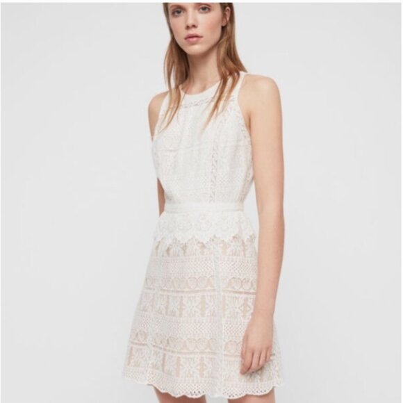 NWT ALL SAINTS Lace Pattern Melia  Mini Dress in oyster white Size 6 - Picture 9 of 16